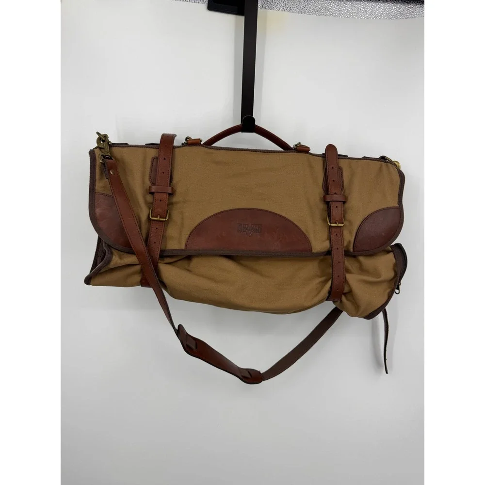 Duluth Trading Co Fire Hose Canvas Garment Bag one night stand Tan Leather Trim